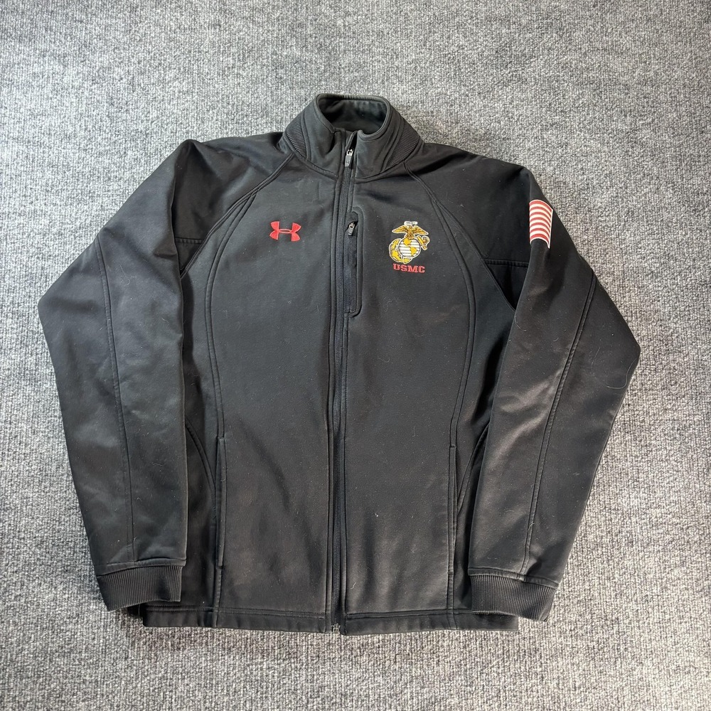 Under Armourβ Jacket Mens Small Black Softshell Full Zip USMC Marines Flag